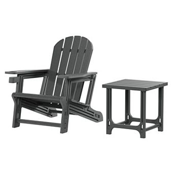 2 pc HDPE Plastic Adirondack Patio Chair With 18" Side Table Set