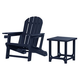 2 pc HDPE Plastic Adirondack Patio Chair With 18" Side Table Set