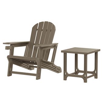 2 pc HDPE Plastic Adirondack Patio Chair With 18" Side Table Set