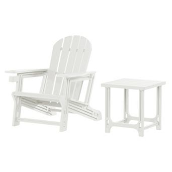 2 pc HDPE Plastic Adirondack Patio Chair With 18" Side Table Set