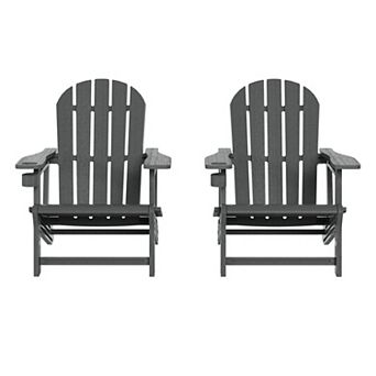 Tool-Free Assembly Outdoor Patio HDPE Plastic Adirondack Chair with Cup Holder (Set of 2)