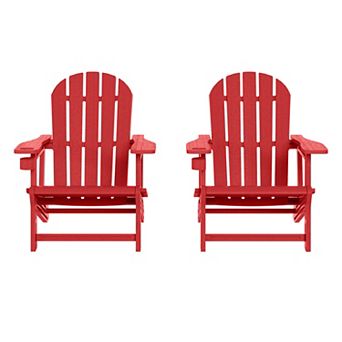 Tool-Free Assembly Outdoor Patio HDPE Plastic Adirondack Chair with Cup Holder (Set of 2)