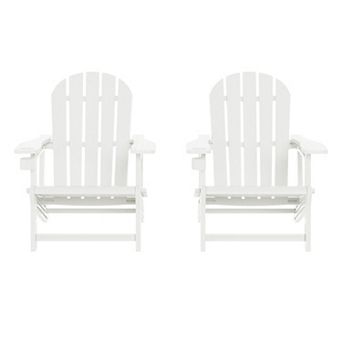 Tool-Free Assembly Outdoor Patio HDPE Plastic Adirondack Chair with Cup Holder (Set of 2)