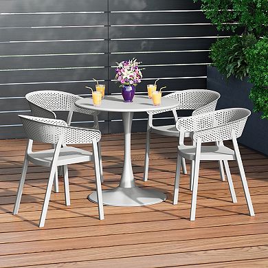 5-Piece Indoor Outdoor Metal Patio Dining Table Set With Stackable Patio Chairs