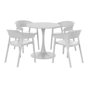 5 pc Indoor Outdoor Metal Patio Dining Table Set With Stackable Patio Chairs