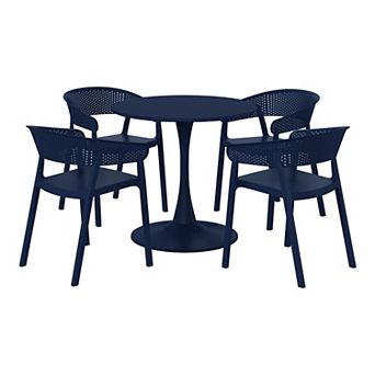 5 pc Indoor Outdoor Metal Patio Dining Table Set With Stackable Patio Chairs