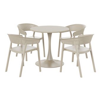 5 pc Indoor Outdoor Metal Patio Dining Table Set With Stackable Patio Chairs
