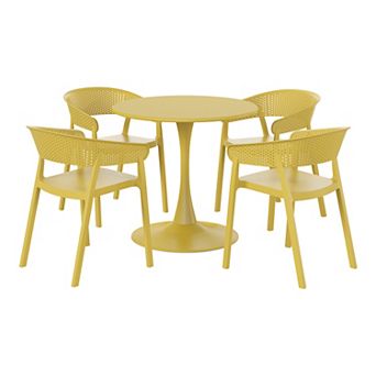 5 pc Indoor Outdoor Metal Patio Dining Table Set With Stackable Patio Chairs