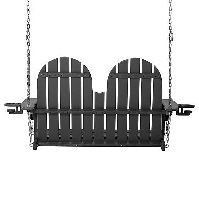4ft Outdoor HDPE Poly Farmhouse Hanging Porch Swing With Cup Holders