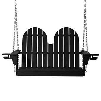 4ft Outdoor HDPE Poly Farmhouse Hanging Porch Swing With Cup Holders