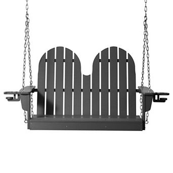 4ft Outdoor HDPE Poly Farmhouse Hanging Porch Swing With Cup Holders