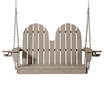 4ft Outdoor HDPE Poly Farmhouse Hanging Porch Swing With Cup Holders