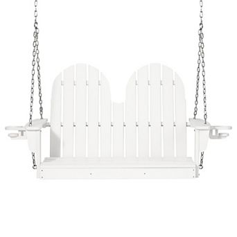 4ft Outdoor HDPE Poly Farmhouse Hanging Porch Swing With Cup Holders