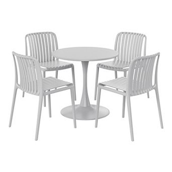 5 pc Outdoor Metal Dining Table Set And Stackable Resin Patio Chairs