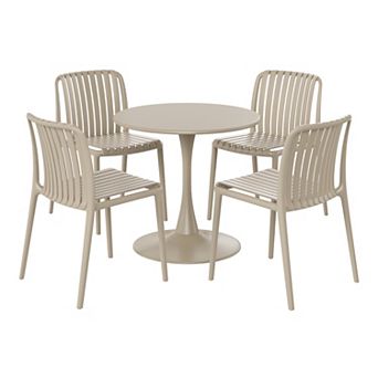 5 pc Outdoor Metal Dining Table Set And Stackable Resin Patio Chairs