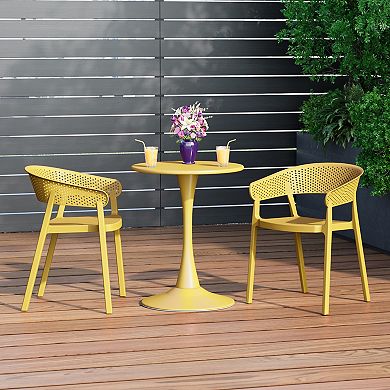 3-Piece Indoor Outdoor Metal Patio Dining Table Set With Stackable Patio Chairs