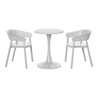 3 pc Indoor Outdoor Metal Patio Dining Table Set With Stackable Patio Chairs
