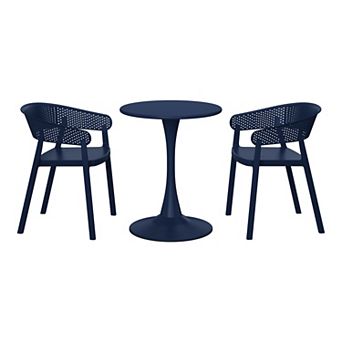 3 pc Indoor Outdoor Metal Patio Dining Table Set With Stackable Patio Chairs