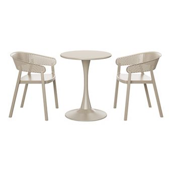 3 pc Indoor Outdoor Metal Patio Dining Table Set With Stackable Patio Chairs