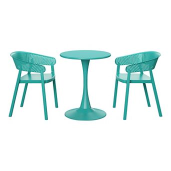 3 pc Indoor Outdoor Metal Patio Dining Table Set With Stackable Patio Chairs