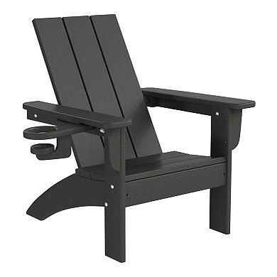 3-Piece Kids HDPE Modern Adirondack Chairs Set with Square Side Table and Cup Holders