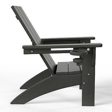 3-Piece Kids HDPE Modern Adirondack Chairs Set with Square Side Table and Cup Holders