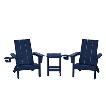 3 pc Kids HDPE Modern Adirondack Chairs Set with Square Side Table and Cup Holders