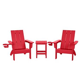 3 pc Kids HDPE Modern Adirondack Chairs Set with Square Side Table and Cup Holders