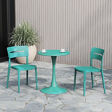 3-Piece Outdoor Round Metal Patio Dining Table Set With Stackable Patio Chairs