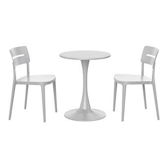 3 pc Outdoor Round Metal Patio Dining Table Set With Stackable Patio Chairs