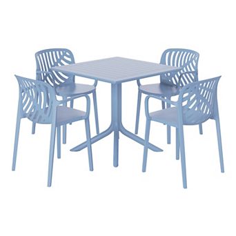 5 pc Outdoor Square Patio Dining Table Set with Stackable Patio Dining Chairs