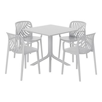 5 pc Outdoor Square Patio Dining Table Set with Stackable Patio Dining Chairs