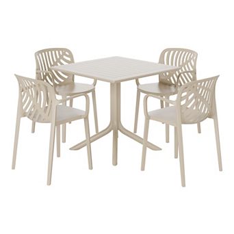 5 pc Outdoor Square Patio Dining Table Set with Stackable Patio Dining Chairs