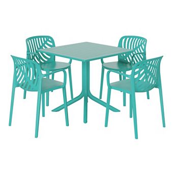 5 pc Outdoor Square Patio Dining Table Set with Stackable Patio Dining Chairs