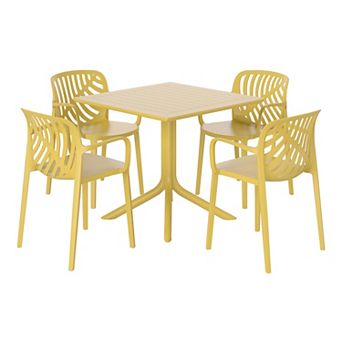 5 pc Outdoor Square Patio Dining Table Set with Stackable Patio Dining Chairs