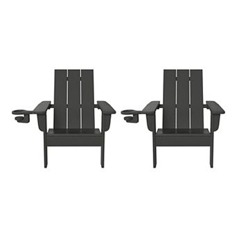Kids Outdoor HDPE Plastic Modern Adirondack Patio Chairs with Cup Holders (Set of 2)