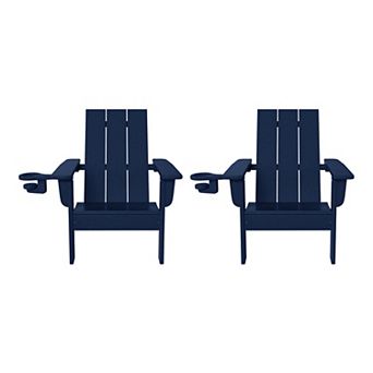 Kids Outdoor HDPE Plastic Modern Adirondack Patio Chairs with Cup Holders (Set of 2)