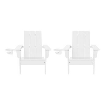 Kids Outdoor HDPE Plastic Modern Adirondack Patio Chairs with Cup Holders (Set of 2)