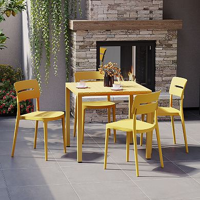5-Piece Outdoor Metal Frame Dining Table Patio Set with Stackable Patio Dining Chairs