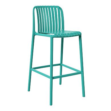 29.5" Outdoor Modern Polypropylene Plastic Patio Bar Height Stools (Set of 2)