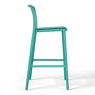 29.5" Outdoor Modern Polypropylene Plastic Patio Bar Height Stools (Set of 2)