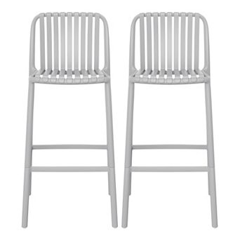 29.5" Outdoor Modern Polypropylene Plastic Patio Bar Height Stools (Set of 2)