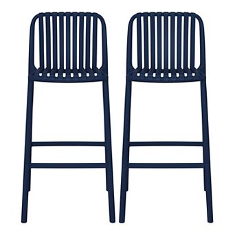 29.5" Outdoor Modern Polypropylene Plastic Patio Bar Height Stools (Set of 2)