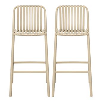 29.5" Outdoor Modern Polypropylene Plastic Patio Bar Height Stools (Set of 2)