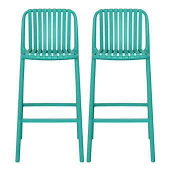 29.5" Outdoor Modern Polypropylene Plastic Patio Bar Height Stools (Set of 2)
