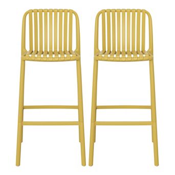 29.5" Outdoor Modern Polypropylene Plastic Patio Bar Height Stools (Set of 2)