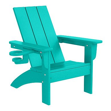 3-Piece Kids HDPE Modern Adirondack Chairs Set with Square Side Table and Cup Holders