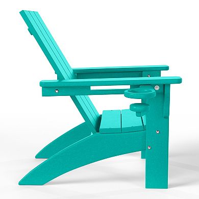 3-Piece Kids HDPE Modern Adirondack Chairs Set with Square Side Table and Cup Holders