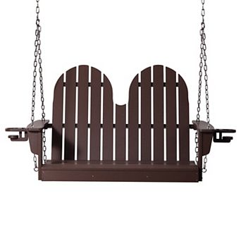 4ft Outdoor HDPE Poly Farmhouse Hanging Porch Swing With Cup Holders