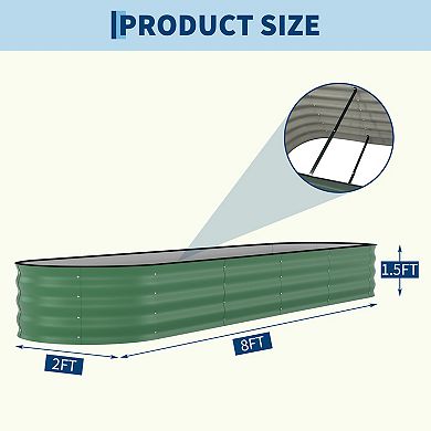 Galvanized Raised Garden Bed Outdoor,Metal Planter Box,Rust-Resistant Raised Garden Beds,8x2x1.5FT